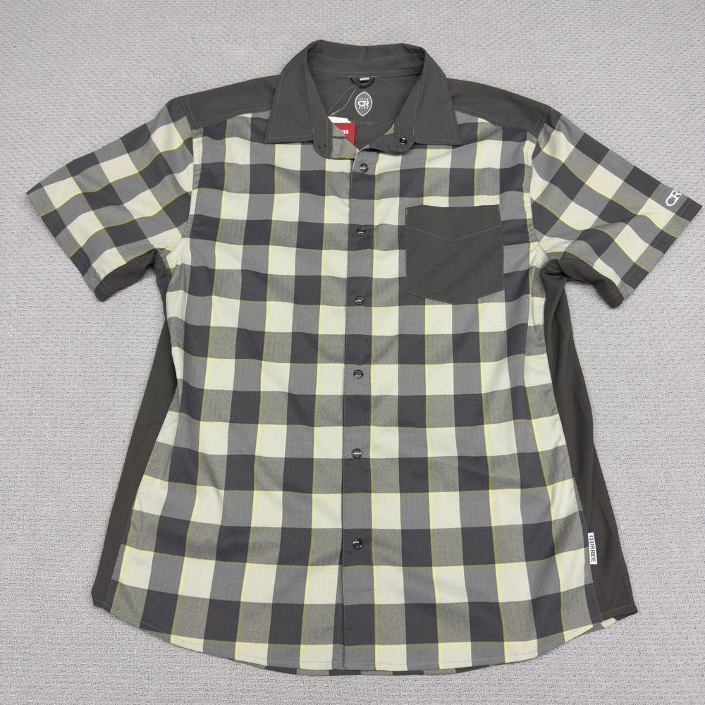 New Club Ride Pearl Snap Shirt Mens Medium Plaid Short Sleeve Reflective Cycling